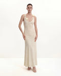 Textured Knit Halter Maxi Dress - Cream