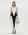 Monochrome Paneled Square-Neck Peplum Top - Black