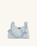Vivian Faux Suede Quilted Shoulder Bag - Light Blue