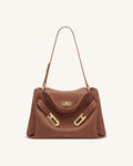 Rhea Pebbled Double Buckle Shoulder Bag - Earth Brown