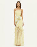 Orchid Embroidered Ruffled Strapless Maxi Dress - Pale Yellow