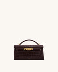 Noor Top Handle Bag - Dark Brown Croc