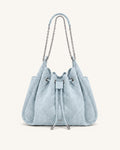 Rowan Faux Suede Quilted Chain Bucket Bag - Blue