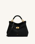 Lucia Classic Faux Suede Top Handle Bag - Black