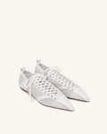 Ava Lace-Up Mesh Flats - White