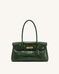 Yara Shoulder Bag - Dark Green Croc