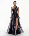 Floral One Shoulder Maxi Dress - Black