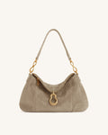 Jayla Faux Suede Metal Pendant Embellished Shoulder Bag - Grey