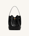 Clara Lock Accent Bucket Shoulder Bag - Black Croc