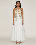 Lily-Embroidered Embroidered Halter Tiered Maxi Dress - White