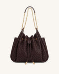 Rowan Weaving Ruched Drawstring Chain Bucket Bag - Dark Cherry