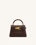 Elise Woven Top Handle Bag - Brown