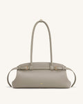 Arden Pebbled Belt Detail East-West Shoulder Bag - Taupe