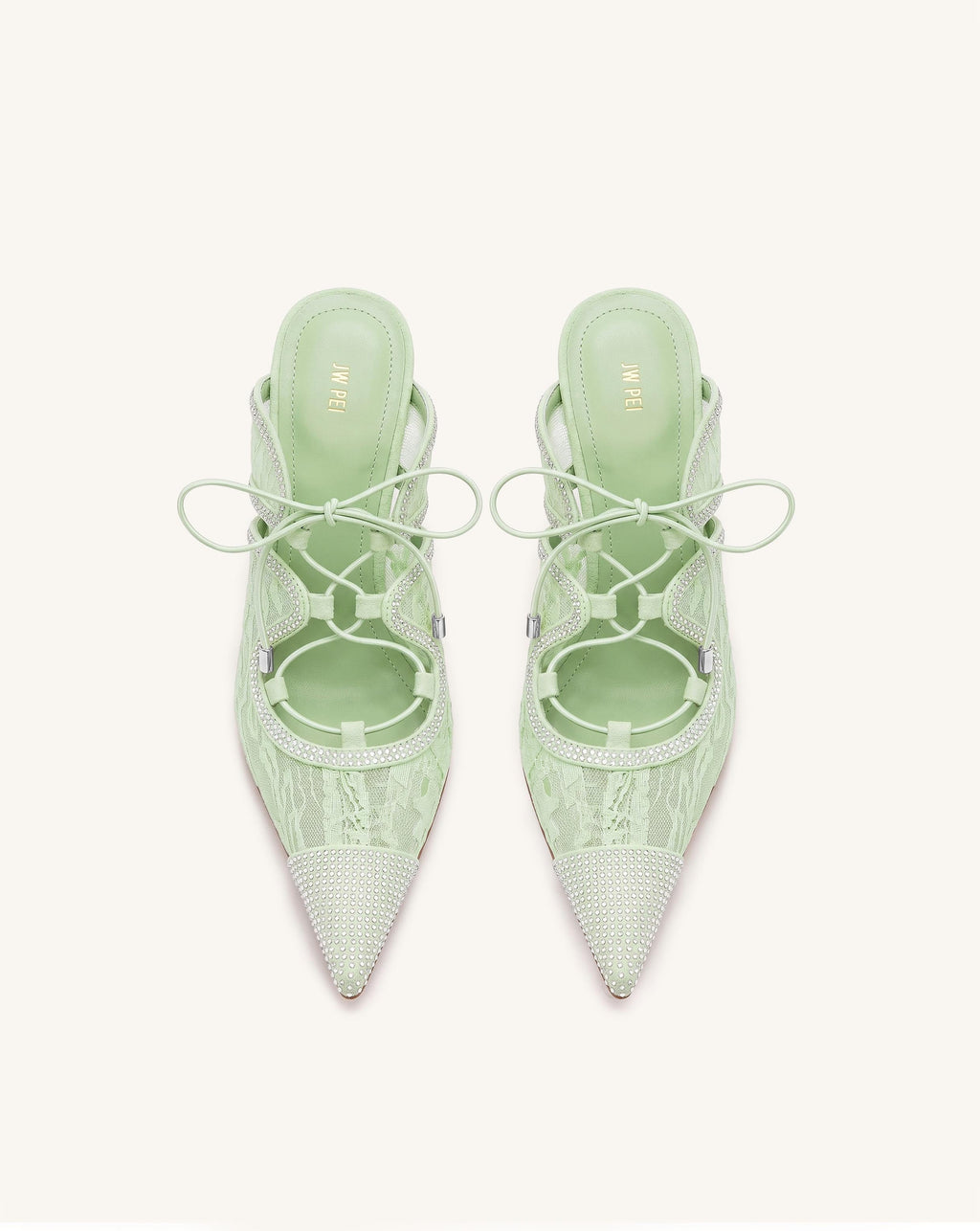 Sofia Lace Bow Mule Heels - Nile Green
