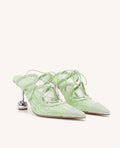 Sofia Lace Bow Mule Heels - Nile Green