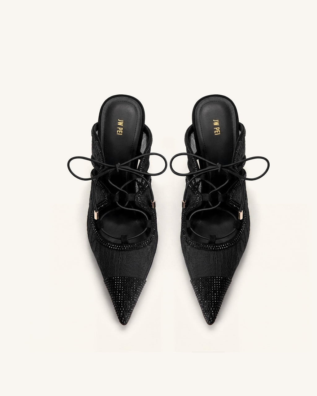 Sofia Lace Bow Mule Heels - Black