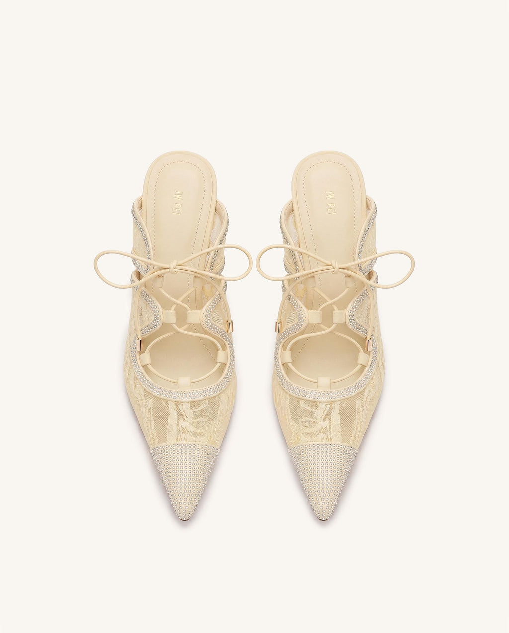 Sofia Lace Bow Mule Heels - Khaki