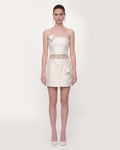 Floral Appliqué Strapless Crop Top - White