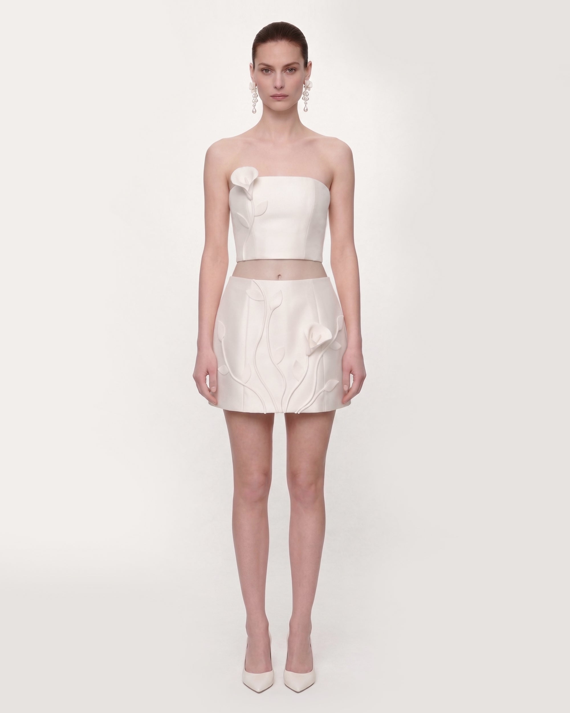 Floral Appliqué Mini Skirt - White