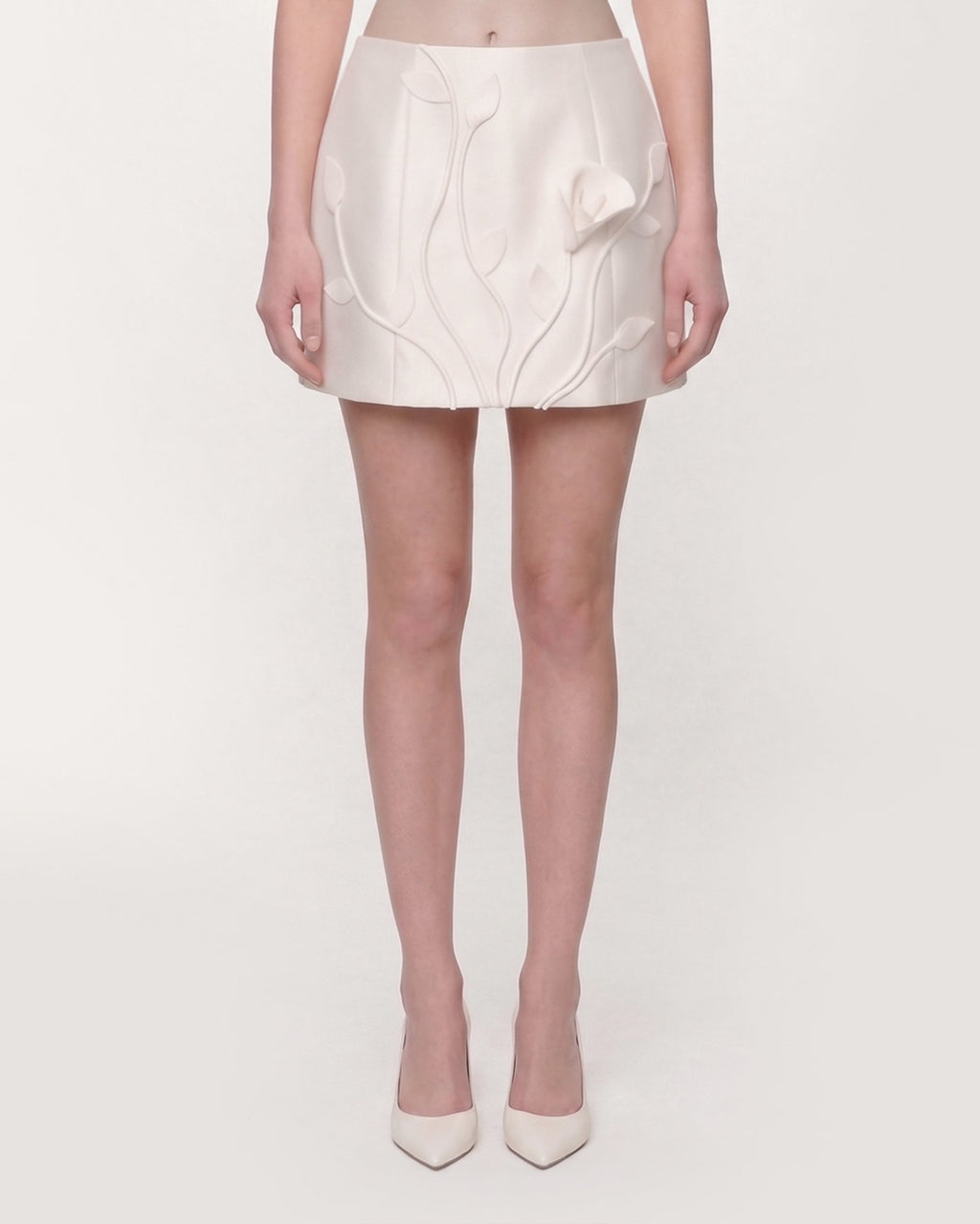 Floral Appliqué Mini Skirt - White