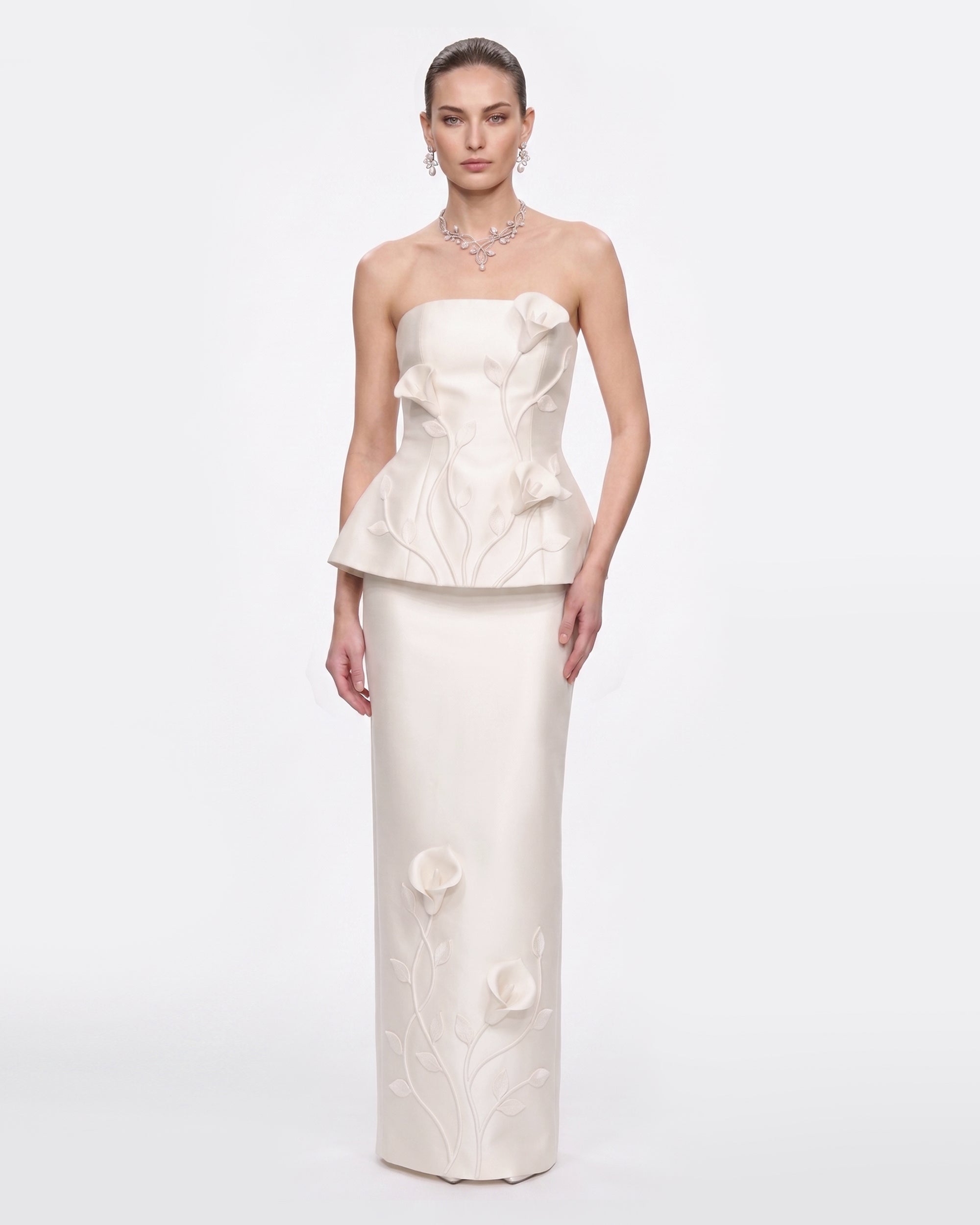 Floral Appliqué Peplum Top - White