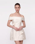 Floral Appliqué Off-Shoulder Mini Dress - White