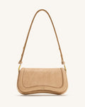 Joy Croc-Embossed Faux Suede Shoulder Bag - Beige