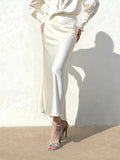 Liquid Satin Mermaid Maxi Skirt - White