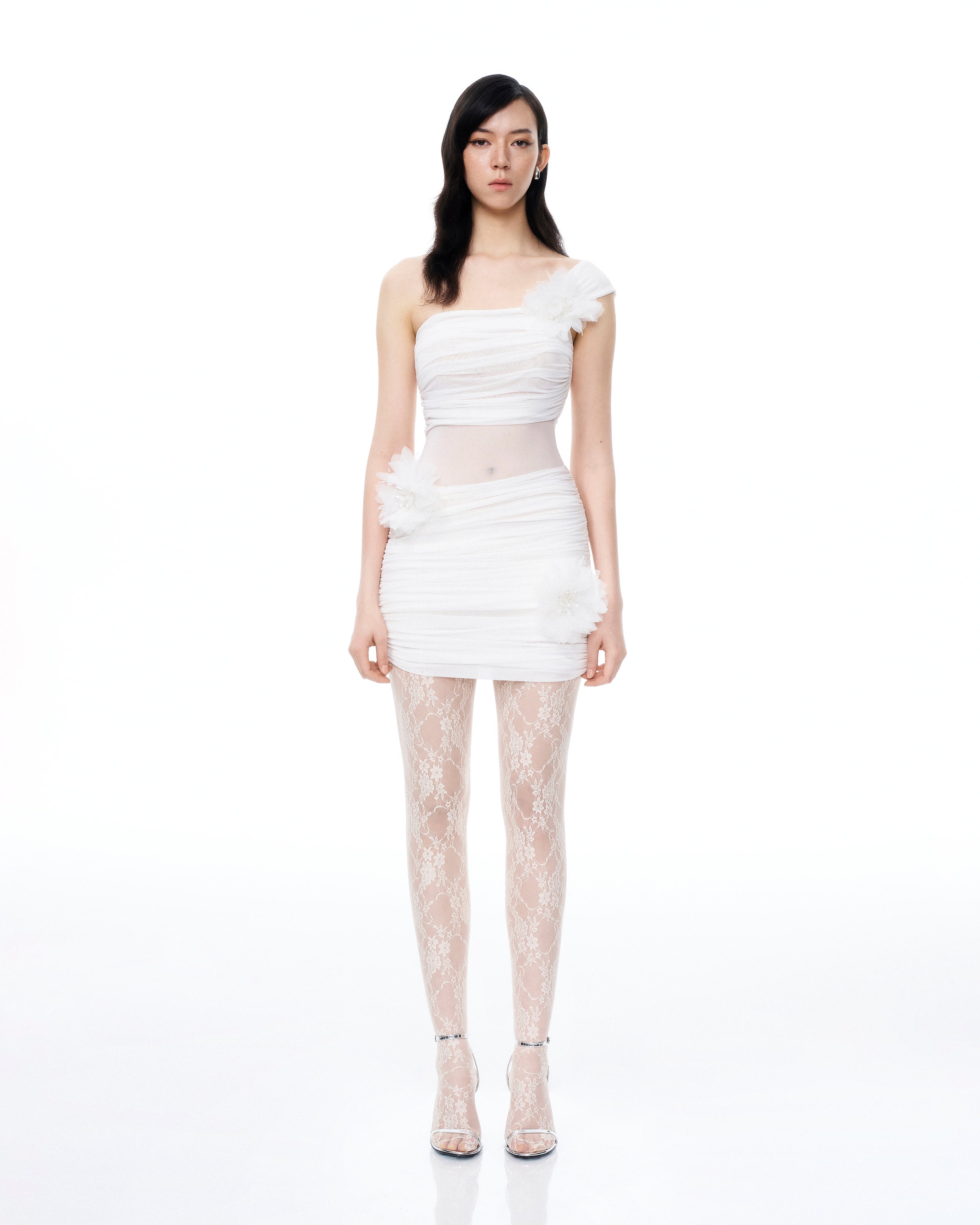 Isidore 3D Floral Wrinkles Mini Dress - White