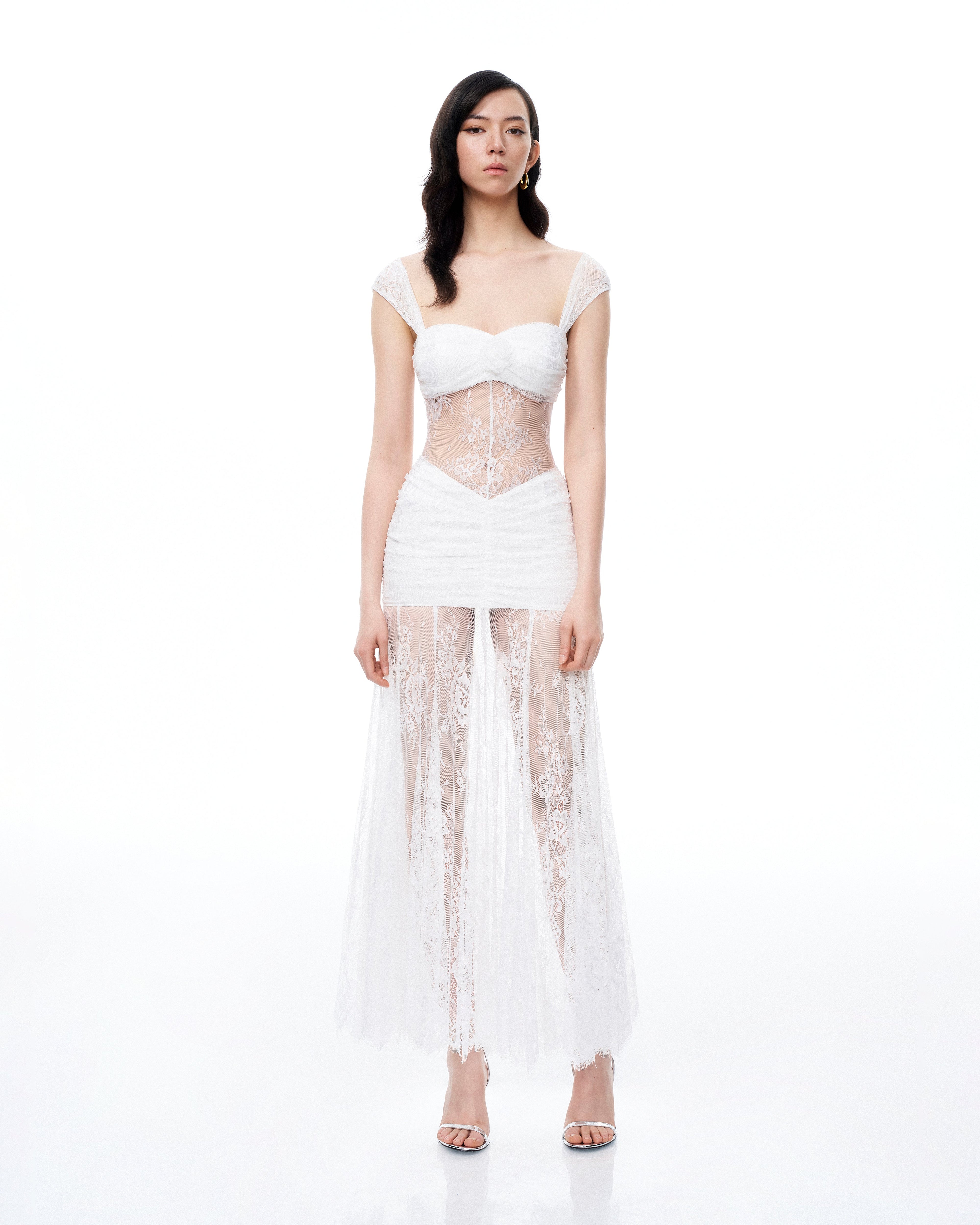 Fiorentina 3D Floral Lace Dress - White
