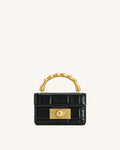 Kaia Bamboo Metal Handle Handbag - Black