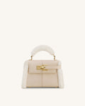 Elise Faux Suede Shearling Trim Top Handle Bag - Taupe