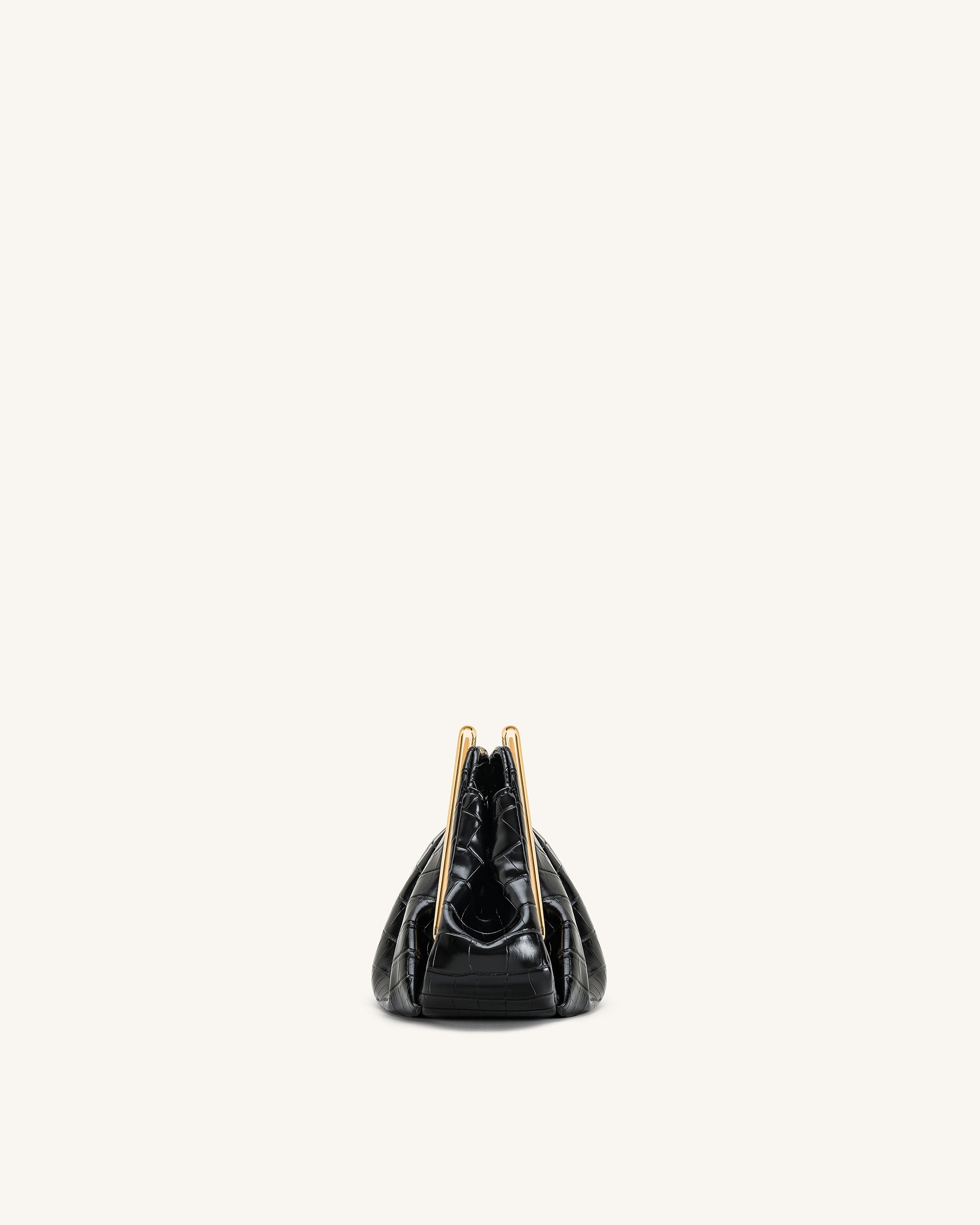 Lila Faux Croc-Effect Metal Frame Clutch - Black