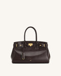 Ziva Metal Lock Decoration Tote Bag - Dark Brown