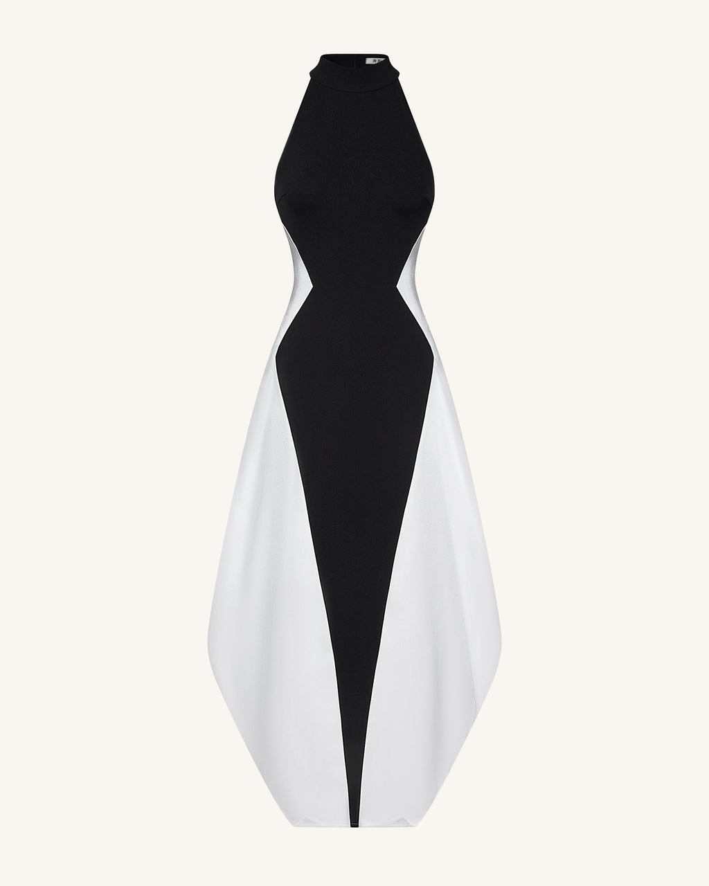 Monochrome Paneled Maxi Dress – Black