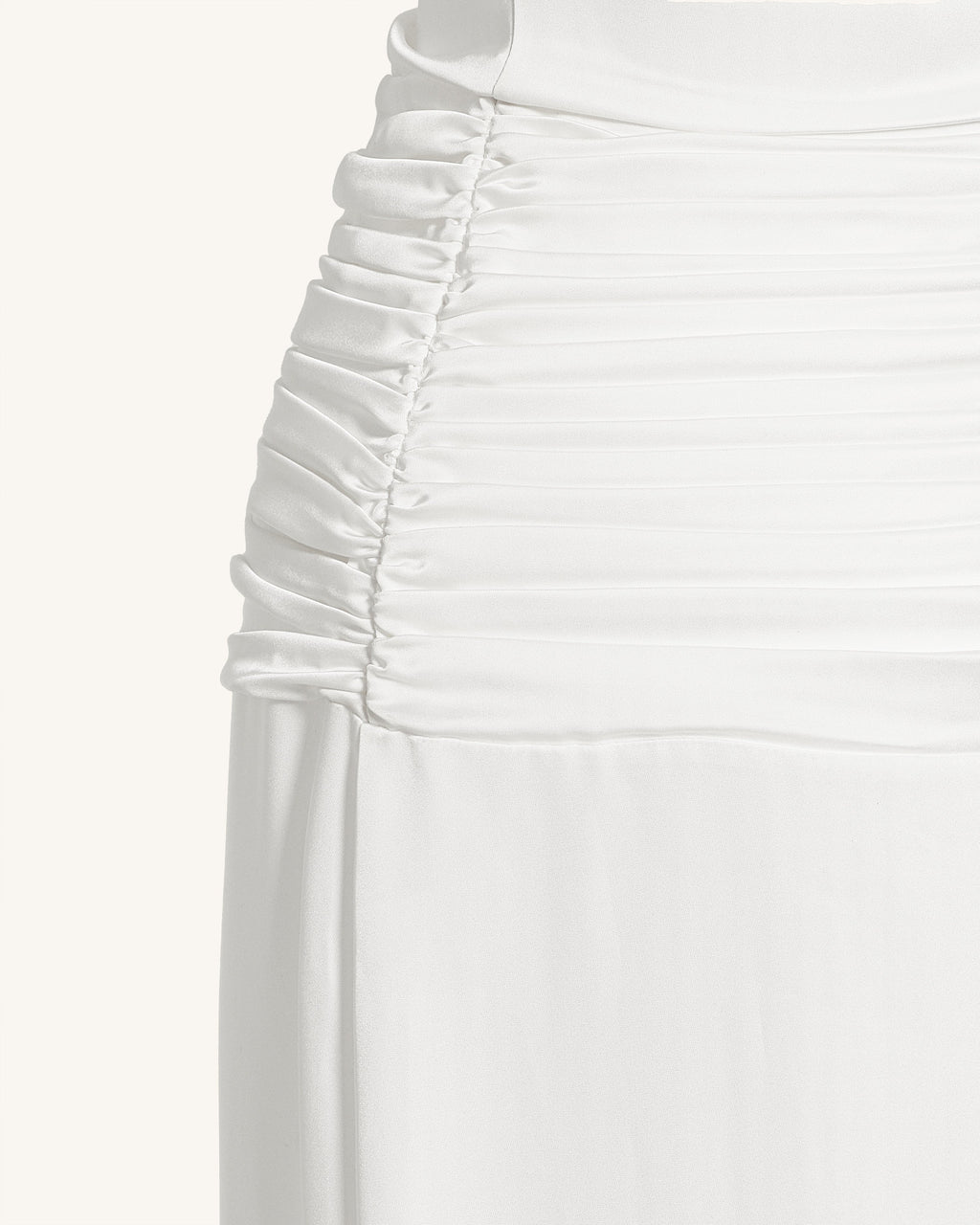 Satin Cowl Neck Ruched Maxi Gown - White
