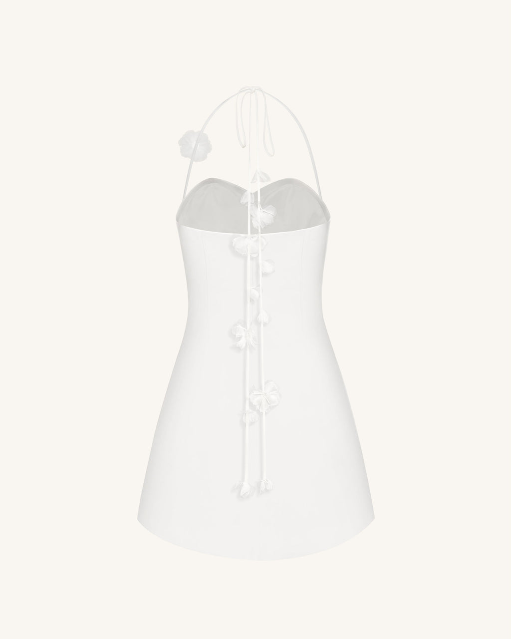 Floral Ruched Halter Mini Dress - White