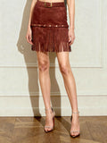 Western-Style Sueded Fringe Skirt - Burgundy