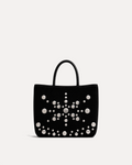 Floral Stud Suede Top Handle Bag - Black