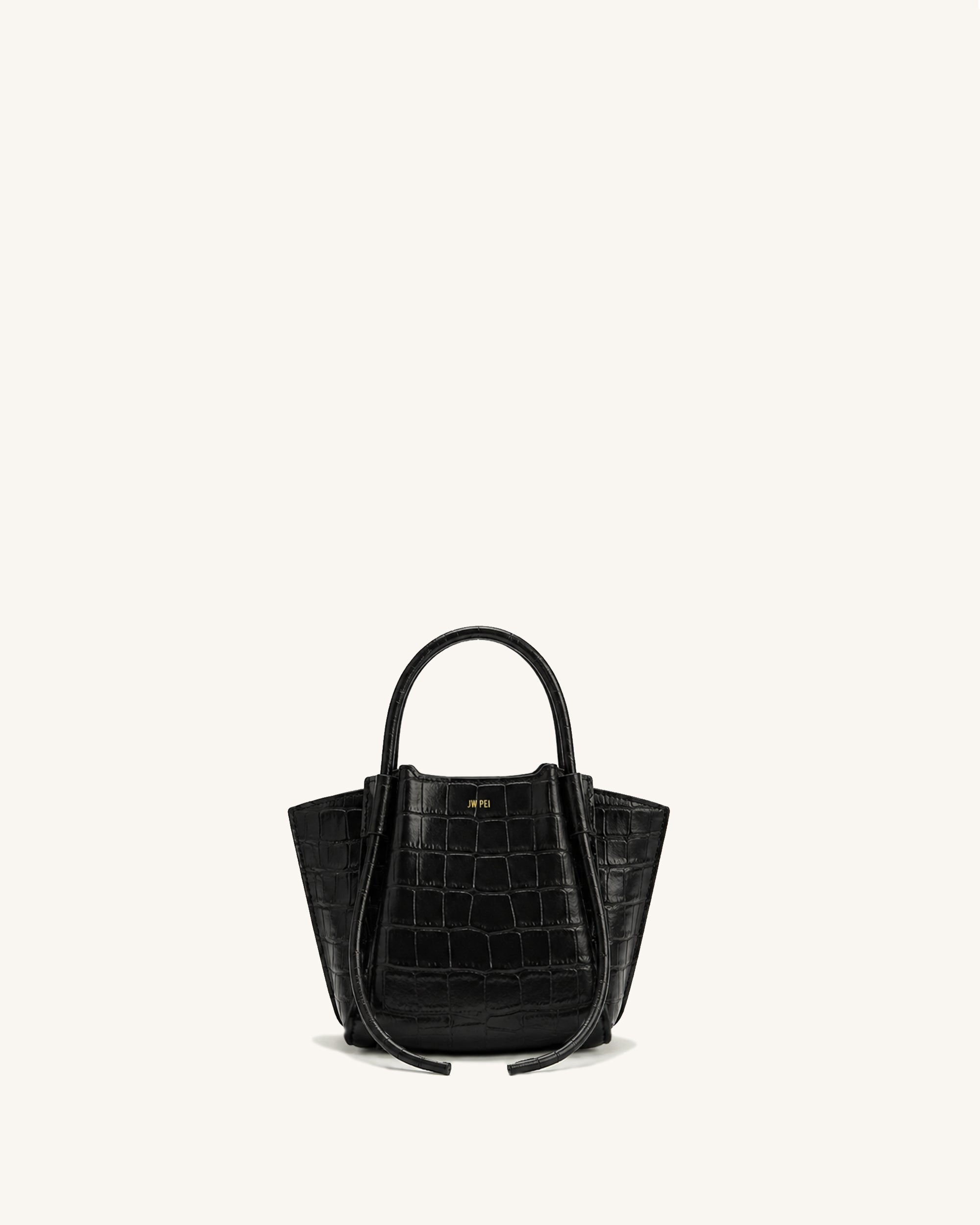 Nala Mini Wing Top Handle Bag - Black Croc