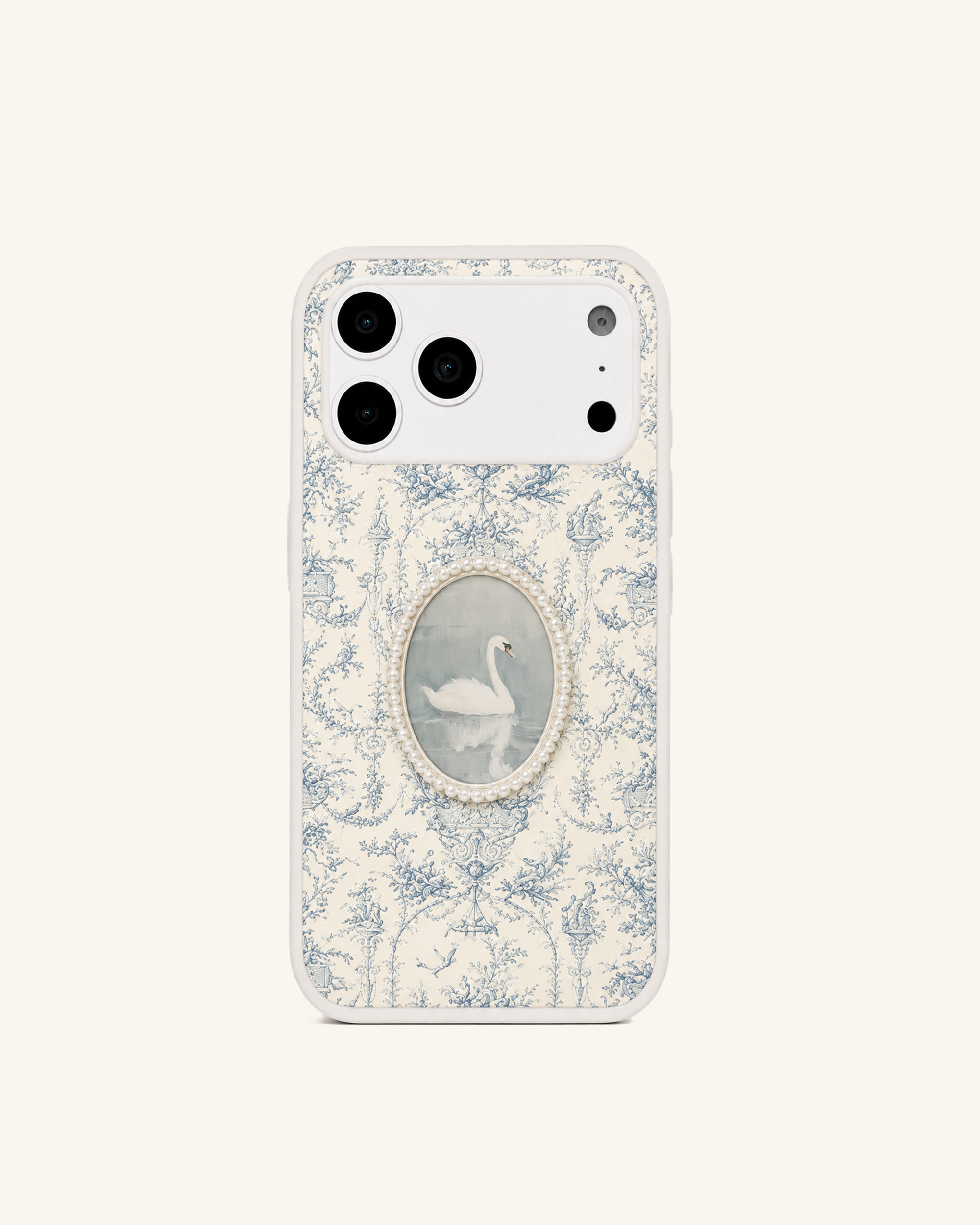 Pearl Swan Frame Phone Case – White