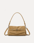 Riley Faux Suede Belted Shoulder Bag - Tan