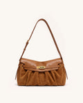 Yara East-West Ruched Flap Shoulder Bag - Camel