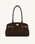 Ziva Curved Long Handle Tote Bag - Dark Brown