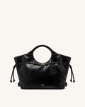 Virelle Waxed Vegan Leather Drawstring Tote Bag - Black