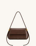 Nala East-West Flap Shoulder Bag - Dark Brown